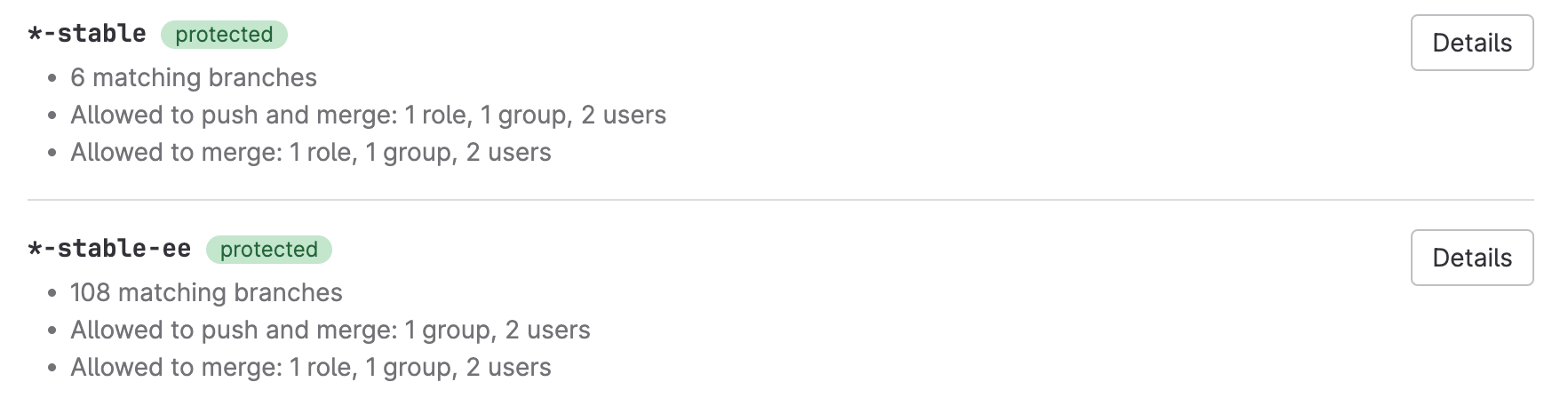 Example of a branch with configured protections